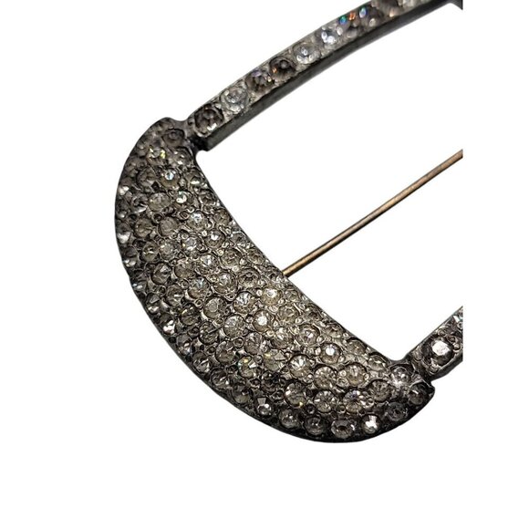 Antique Belt Buckle Brooch Rhinestone Pave Pot Metal Late 1800s Victorian Pin - Picture 9 of 10